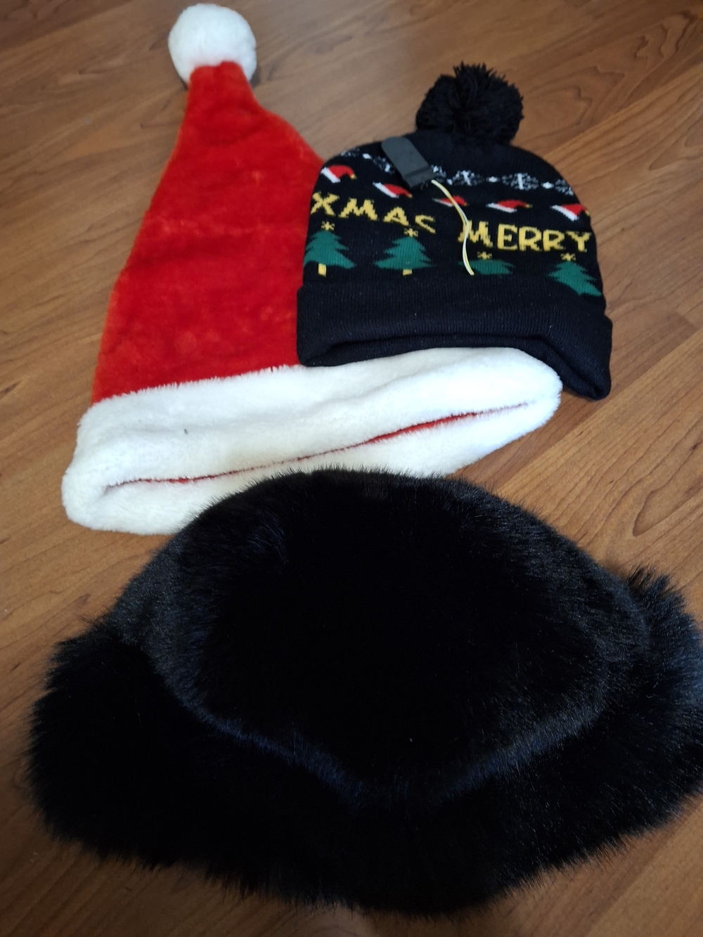 Lot of 3 Holiday Hats Santa Christmas Merry Xmas Pom Beanie Faux Fur Hat